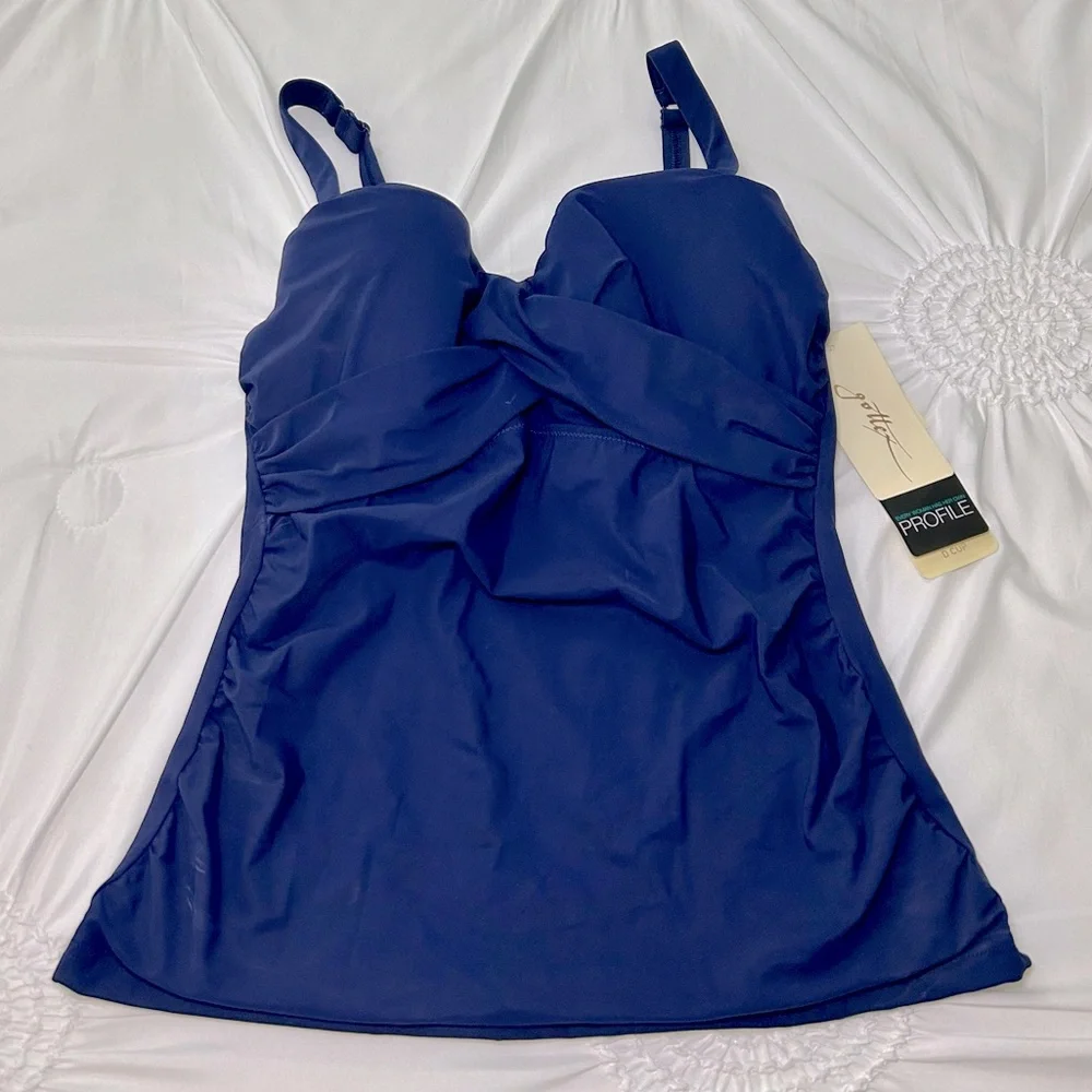 NWT Profile By Gottex Tutti Fruitti Blue Tankini Top Underwire Bra 36D